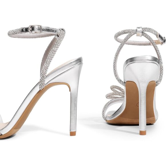 Dream Pairs Women Silver Faux Leather Double Bowknots Square Toe Slingback Heels - Picture 4 of 7